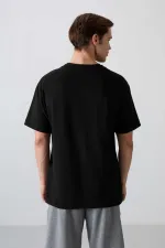 Tommylife Toptan O Yaka Oversize Baskılı Erkek T-Shirt 88333 Siyah