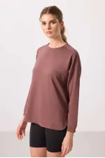 Tommylife Wholesale Soft Texture O Neck Comfortable Form Women's Tunic Sweatshirt - 97305 Brown