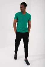 T-shirt basique Tommylife pour homme, col en V, coupe standard, vert foncé, référence 87912.