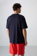 Tommylife Toptan O Yaka Oversize Baskılı Erkek T-Shirt 88334 Lacivert