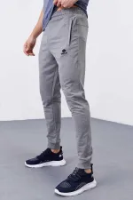Tommylife Toptan Gri Melanj Fermuar Cepli Dar Kalıp Jogger Erkek Eşofman Alt - 84343