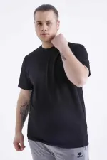 Tommylife Toptan Siyah Basic Kısa Kol O Yaka Büyük Beden Erkek T-Shirt - 88072
