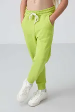 Tommylife Toptan 3-9 Yaş Kapüşonlu Standart Kalıp Kız Çocuk Eşofman Takımı 75148 Lime Yeşil