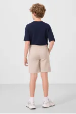 Tommylife Toptan Pamuklu Oversize Fit Dokuma Hafif Esnek Chino Erkek Çocuk Şort Takım 11279 Lacivert-Taş