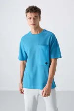 Tommylife Toptan O Yaka Oversize Basic Erkek T-Shirt 88341 Petrol Mavi