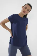 Tommylife Toptan İndigo Basic Kısa Kol Standart Kalıp O Yaka Kadın T-Shirt - 97144