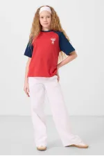 Tommylife Toptan O Yaka  Pamuklu Baskılı Oversize Fit Kız Çocuk T Shirt 75179 Fiesta