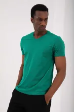 T-shirt basique Tommylife pour homme, col en V, coupe standard, vert foncé, référence 87912.
