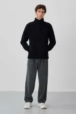 Sweat-shirt en polaire zippé à col montant pour homme Tommylife, modèle standard, vente en gros, 87992, bleu marine