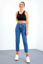 Tommylife Wholesale Navy Blue Basic Sleeveless Slim Fit U-Neck Women's Crop Top Tank Top - 97160