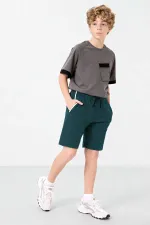 Short garçon à lacets, coupe standard, vert forêt, Tommlife Wholesale - 11284