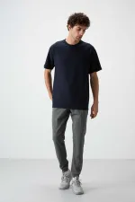 Tommylife Toptan O Yaka Oversize Basic Erkek T-Shirt 88379 Lacivert
