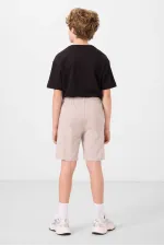 Ensemble short chino garçon Tommylife en coton tissé léger et extensible, coupe oversize, couleur noir et pierre, réf. 11277