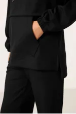 Ensemble tunique de survêtement à capuche oversize pour femme Tommylife, texture douce, vente en gros - 95348 Noir