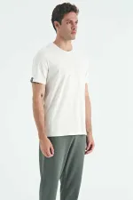 Tommylife Toptan O Yaka Standart Kalıp Basic Erkek T-Shirt 87911 Ekru