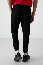 Tommylife Toptan Comfort Fit Nakışlı Erkek Jogger Eşofman Alt 82123 Siyah