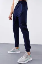 Tommylife Toptan İndigo Fermuar Cepli Dar Kalıp Jogger Erkek Eşofman Alt - 84343