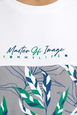 Tommylife Wholesale White Gradient Print Detail Crew Neck Standard Fit Men's T-Shirt - 88177