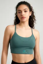 Tommylife Toptan Orman Yeşili Standart Fit Baskılı Sırt Detaylı Kadın Spor Büstiyer - 97300