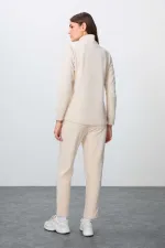 Ensemble de survêtement en polaire Tommylife Wholesale pour femme, coupe classique, col montant, taille oversize, beige, référence 95339