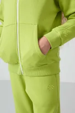 Tommylife Toptan 3-9 Yaş Kapüşonlu Standart Kalıp Kız Çocuk Eşofman Takımı 75148 Lime Yeşil