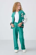 Tommylife Wholesale 7-15 Years Wide Leg Standard Fit Girls' Sweatpants 75146 Navy Green