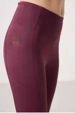 Tommylife Toptan Polyester Esnek Standart Fit Performans Kadın Tayt - 94667 Bordo