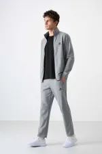 Ensemble de survêtement Tommylife Wholesale pour homme, coupe décontractée, fermeture éclair, sweat-shirt, gris chiné 85072