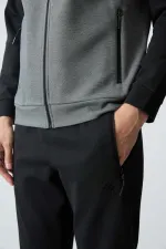 Tommylife Toptan Rahat Kalıp Dik Yaka Klasik Paça Erkek Eşofman Takımı 85113 Çağla - Siyah