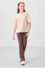 Tommylife Wholesale Cotton Crew Neck Oversize Fit Basic Girls' T-Shirt 75178 Beige