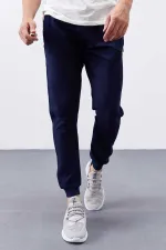Tommylife Toptan İndigo Fermuar Cepli Dar Kalıp Jogger Erkek Eşofman Alt - 84343