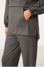 Survêtement tunique à capuche surdimensionné pour femme, texture douce, vente en gros Tommylife - 95348 Gris foncé