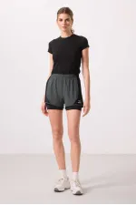 Short Tommylife en polyester, coupe standard, poche cachée, fermeture éclair, avec legging intégré - 91015 Kaki