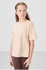 Tommylife Wholesale Cotton Crew Neck Oversize Fit Basic Girls' T-Shirt 75178 Beige
