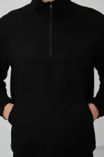 Tommylife Wholesale Herbert Standard Fit Stand Collar Men's Tracksuit Set 85233 Black