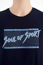 Tommylife Wholesale Navy Blue Text Print Standard Fit Crew Neck Men's T-Shirt - 88172