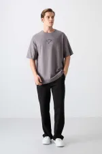 Tommylife Wholesale Crew Neck Oversize Printed Men's T-Shirt 88325 Dark Gray