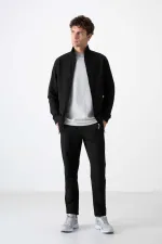 Tommylife Toptan Rahat Kalıp Fermuarlı Sweat Erkek Eşofman Takım 85072 Siyah