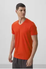 Tommylife Wholesale V-Neck Standard Fit Basic Men's T-Shirt 87912 Orange
