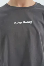 Tommylife Wholesale Dark Grey Printed Crew Neck Dropped Shoulder Oversize Girls' T-Shirt - 75130