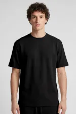 Tommylife Toptan Siyah Oversize Fit Yumuşak Dokulu Basic Erkek Şort Takım - 85274