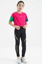 Tommylife Wholesale Fuchsia Printed Crew Neck Dropped Shoulder Oversize Girls' T-Shirt - 75130