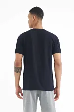 Tommylife Toptan Lacivert Baskı O Yaka Detaylı Standart Form Erkek T-Shirt - 88216
