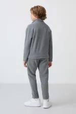 Ensemble de survêtement en polaire à col montant Tommylife Wholesale Serverer Boy, gris chiné, référence 11218