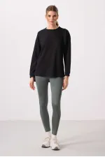 Tommylife Toptan Yumuşak Dokulu O Yaka Rahat Form Kadın Tunik Sweatshirt - 97305 Siyah