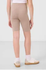 Leggings basiques Tommylife en coton, coupe standard, jambes courtes, pour filles, réf. 75188, beige foncé