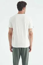 Tommylife Toptan O Yaka Standart Kalıp Basic Erkek T-Shirt 87911 Ekru