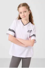 Tommylife Toptan V Yaka Kemer Detaylı Standart Fit Performans Kız Çocuk Tayt Takım 75187 Beyaz Koyu Gri