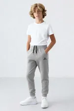 Pantalon de survêtement fin à revers standard gris chiné Tommlife Wholesale pour garçon - 11062