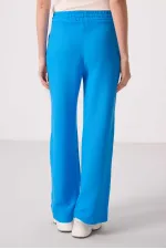 Tommylife Toptan Keten Geniş Paça Rahat Form Kadın Palazzo Pantolon - 94675 Mavi